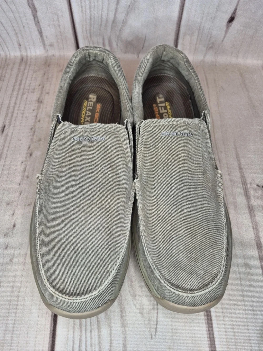 Skechers Men's Size 12 Relaxed Fit Expected Avillo Slip-On Shoes Khaki Canvas